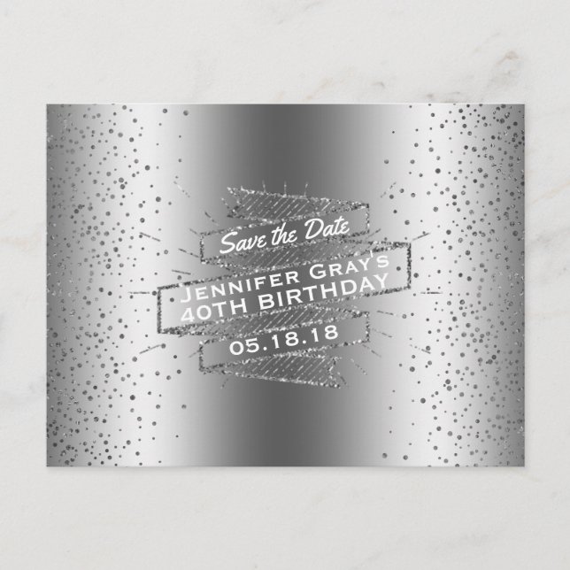Silver Save the Date Elegent 40-årsfirande Meddelande Vykort (Framsida)