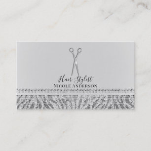 Silver Sax Vita Grå Zebra Chic Hårstylist Visitkort
