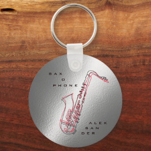 Silver-saxofonillustration Modern saxofonist Nyckelring