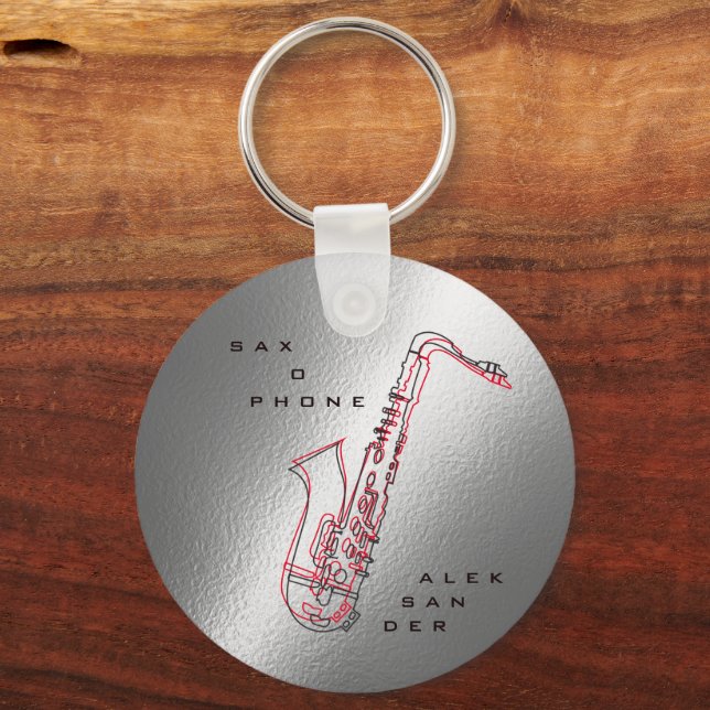 Silver-saxofonillustration Modern saxofonist Nyckelring (Framsida)