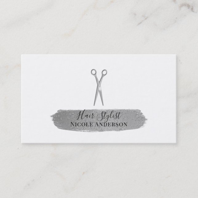 Silver Saxor Glitter Push Chic Hair Stylist Visitkort (Framsida)