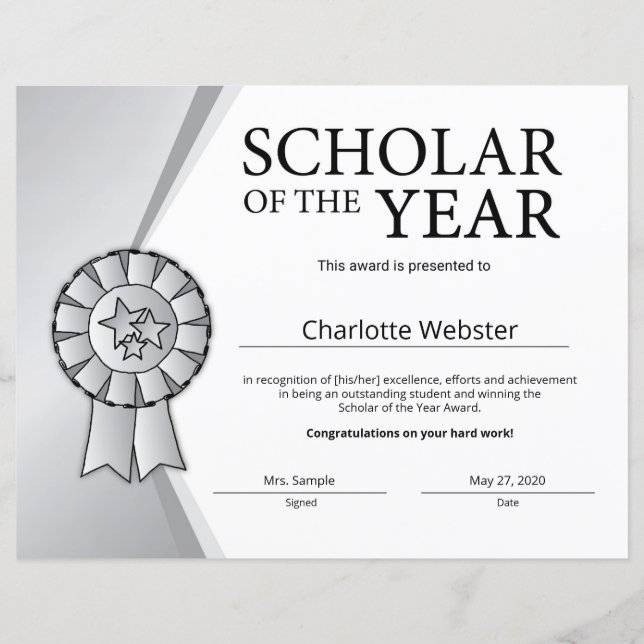 Silver Scholar of the Year Award Honor Certificate (Framsida)