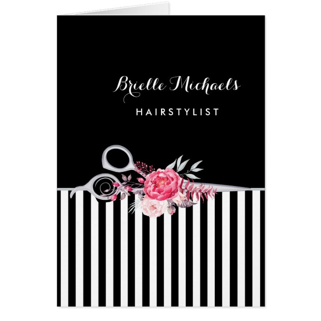 Silver Scissors Rand Rosa Blommigt Hair Salon OBS Kort (Framsidan)