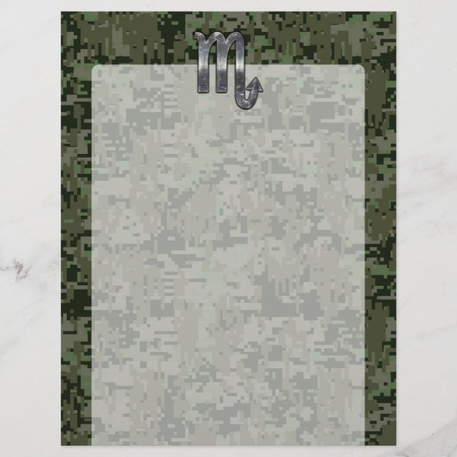 Silver Scorpio Zodiac Sign Woodland Digital Camo (Framsida)