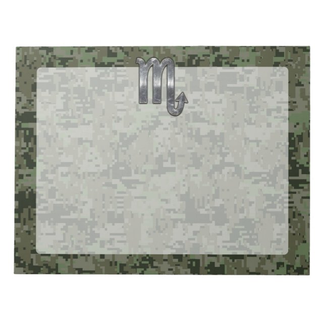Silver Scorpio Zodiac Sign Woodland Digital Camo Anteckningsblock (Framsida)