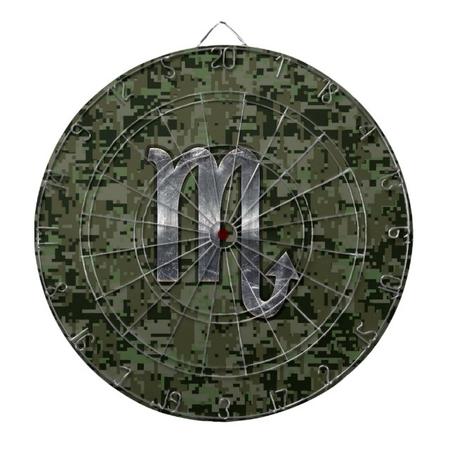 Silver Scorpio Zodiac Sign Woodland Digital Camo Darttavla (Framsidan)