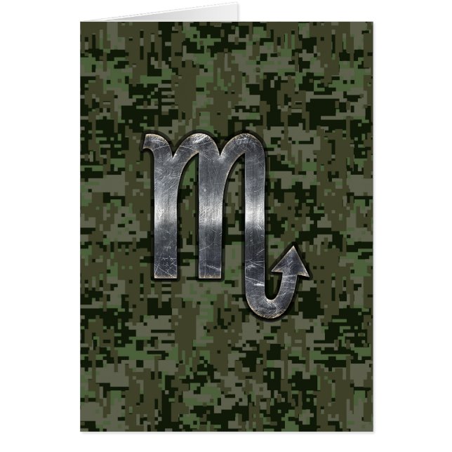 Silver Scorpio Zodiac Sign Woodland Digital Camo Hälsningskort (Framsidan)