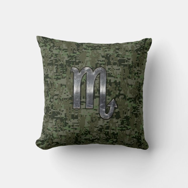 Silver Scorpio Zodiac Sign Woodland Digital Camo Kudde (Framsida)