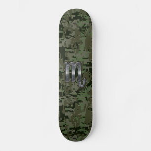 Silver Scorpio Zodiac Sign Woodland Digital Camo Old School Skateboard Bräda 21,6 Cm