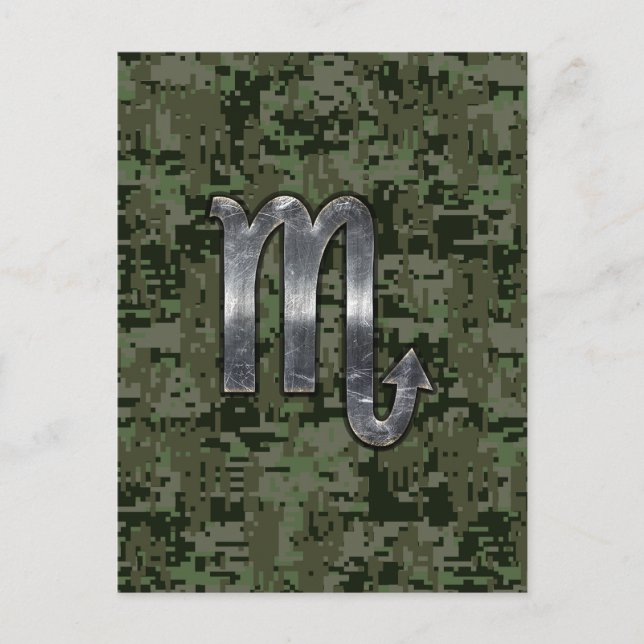 Silver Scorpio Zodiac Sign Woodland Digital Camo Vykort (Framsida)