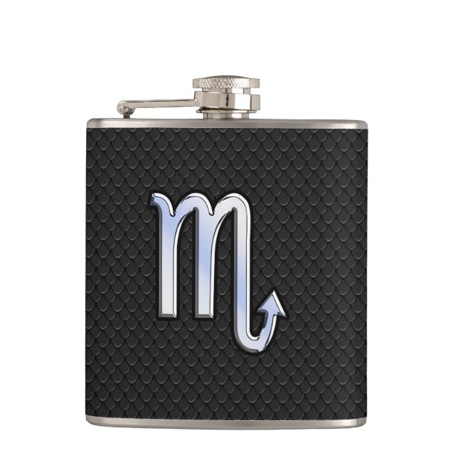 Silver Scorpio Zodiac Signalsvart orakskinn Fickplunta (Framsidan)