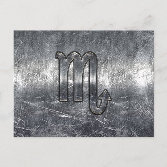 Silver Scorpio Zodiac-tecken Distress Metall Stil Vykort (Framsida)