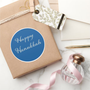 Silver Script Glad Hanukkah Tekhelet Blå  Runt Klistermärke