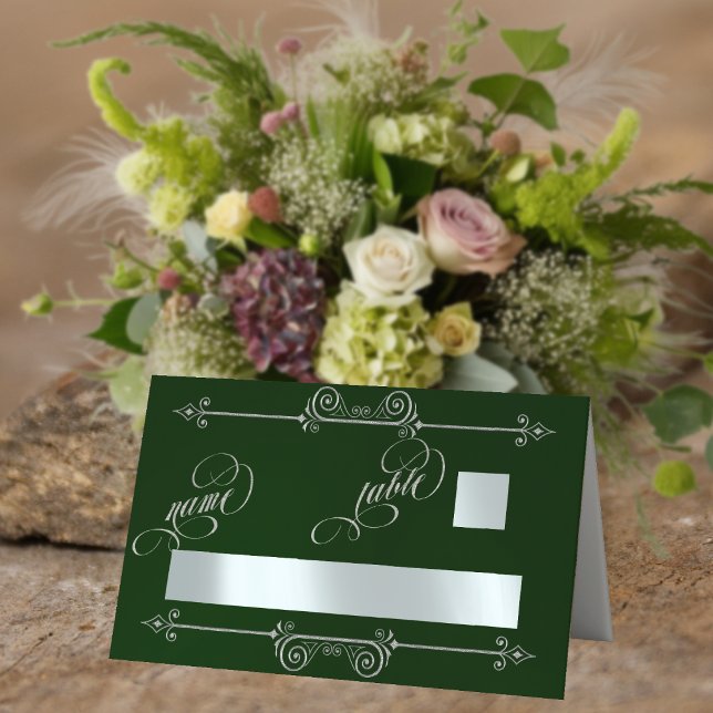 Silver Scroll Border & Kalligrafi - Smaragd Placeringskort (Skapare uppladdad)