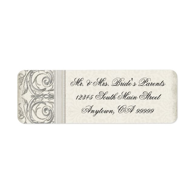 Silver Se Swirl Heart Elegant bröllop Adress Returadress Etikett (Framsidan)