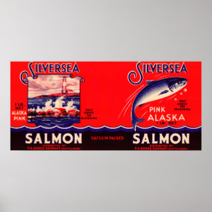 Silver Sea Brand Salmon Label-Seattle, WA Poster