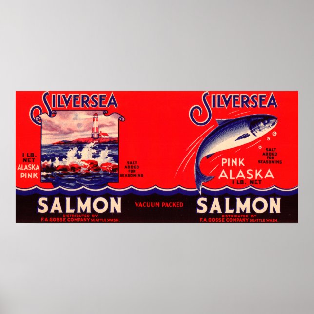 Silver Sea Brand Salmon Label-Seattle, WA Poster (Framsidan)