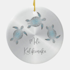 Silver Sea Turtle Animal Hawaiian Julgransprydnad Keramik