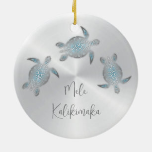 Silver Sea Turtle Animal Hawaiian Julgransprydnad Keramik