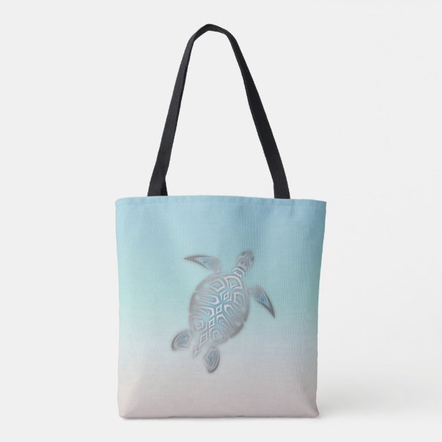 Silver Sea Turtle Beach Stil Turquise Coastal Tygkasse (Baksida)