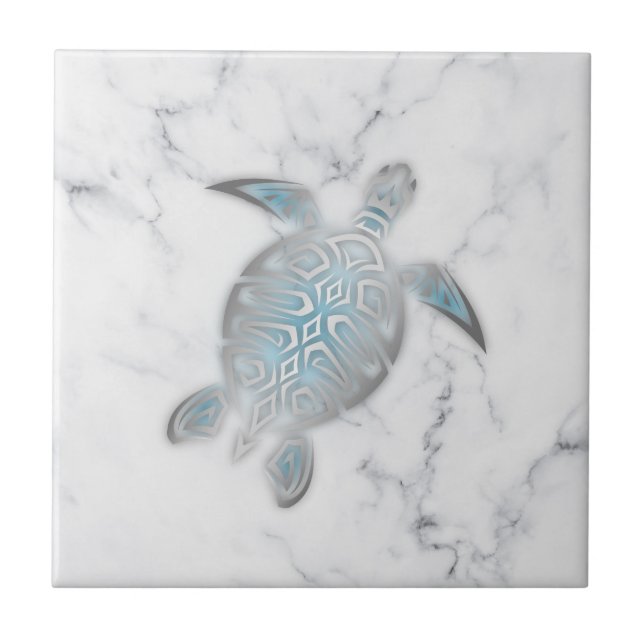 Silver Sea Turtle Grått Marble Kakelplatta (Framsidan)