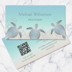 Silver Sea Turtle Kustens QR-kod Visitkort