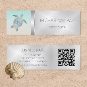 Silver Sea Turtle QR-koden Beach Stil Mini Visitkort