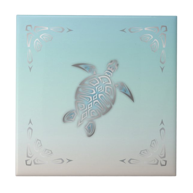 Silver Sea Turtle Strandstil  Kakelplatta (Framsidan)