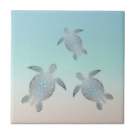 Silver Sea Turtle Turquise Maritime Nautical Kakelplatta