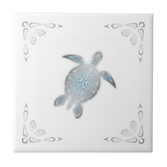 Silver Sea Turtle White Coastal Kakelplatta (Framsidan)