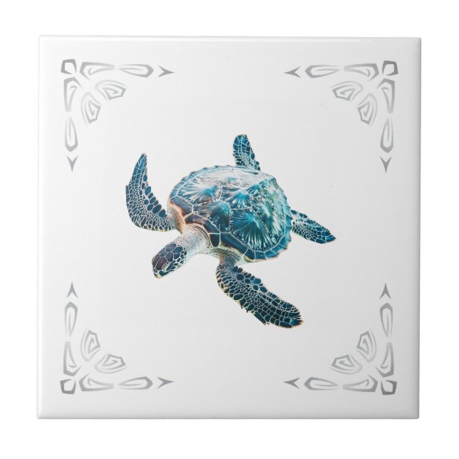 Silver Sea Turtle White Coastal Kakelplatta (Framsidan)