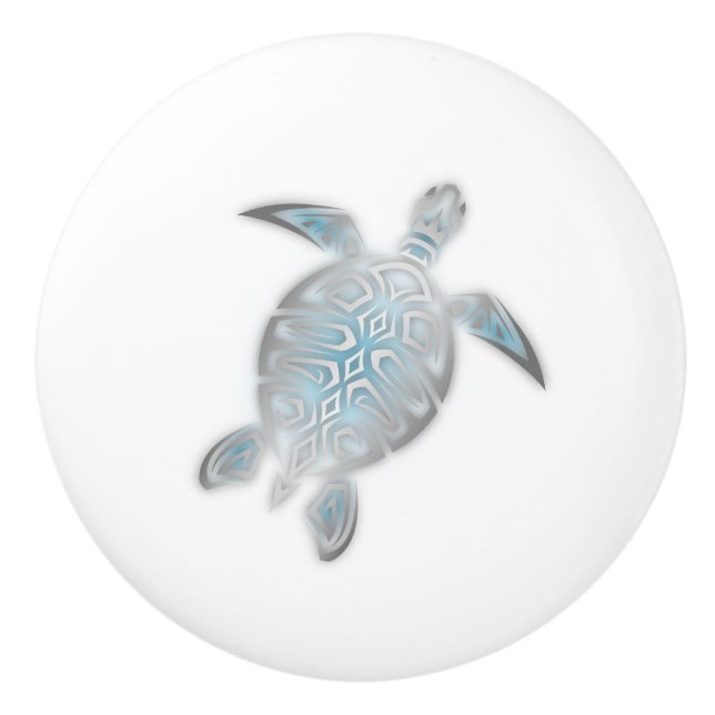 Silver Sea Turtle White Nautical Knopp (Framsidan)