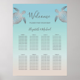 Silver Sea Turtles Beach Wedding Poster