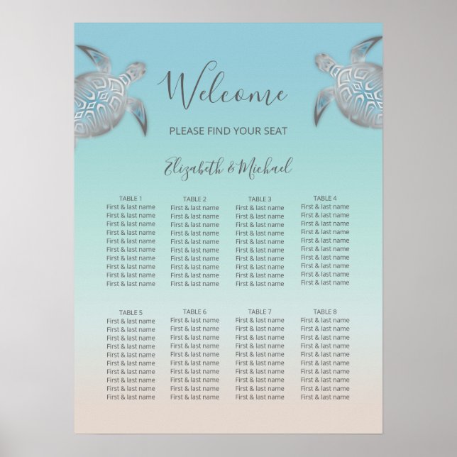 Silver Sea Turtles Beach Wedding Poster (Framsidan)