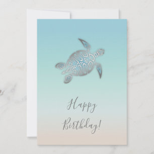 Silver Sea Turtles Birthday Kort