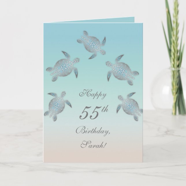 Silver Sea Turtles Turquise Anpassningsbar Birthda Kort (Framsida)