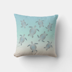 Silver Sea Turtles Turquise Beachstyle Maritime Kudde