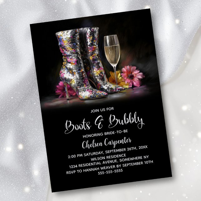 Silver Sequin Boots and Bubbly Bridal Shower Inbjudningar (Skapare uppladdad)