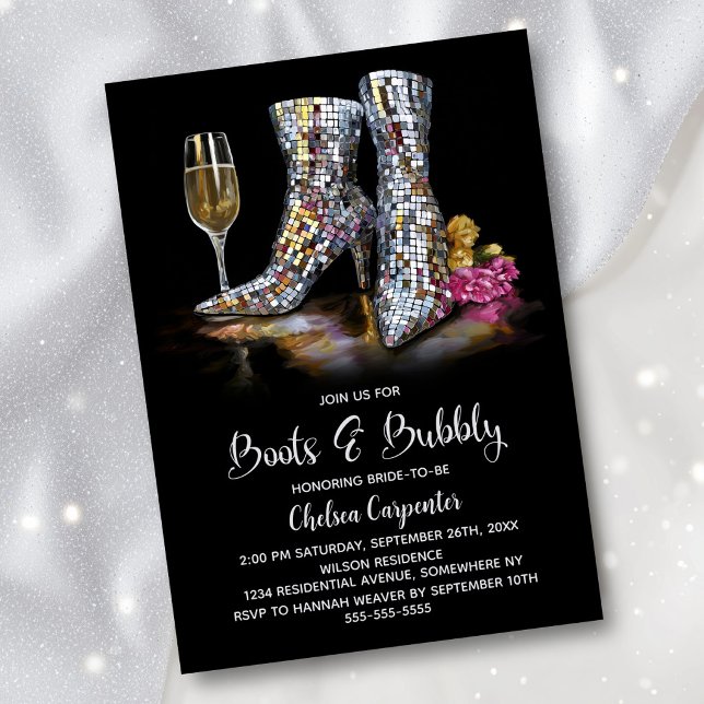 Silver Sequin Boots and Bubbly Bridal Shower Inbjudningar (Skapare uppladdad)