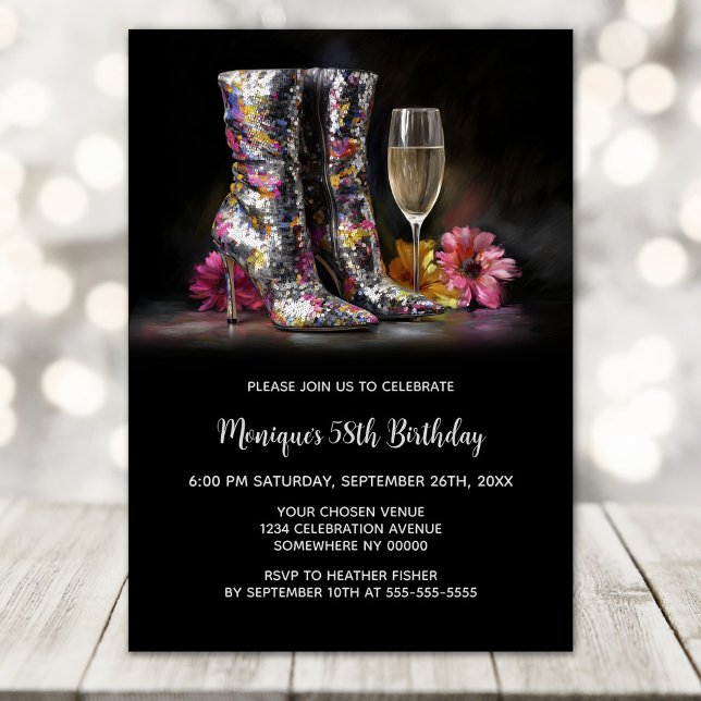 Silver Sequin Boots Any Age Birthday Party Inbjudningar (Skapare uppladdad)