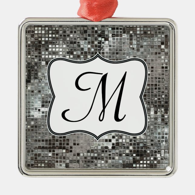 Silver Sequin Dazzle Gli Monogram Initial Ornament (Framsidan)