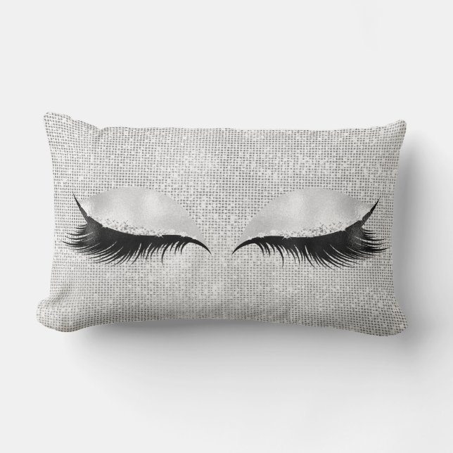 Silver Sequin Glitter Black Glam Makeup Lash1 Lumbarkudde (Framsida)