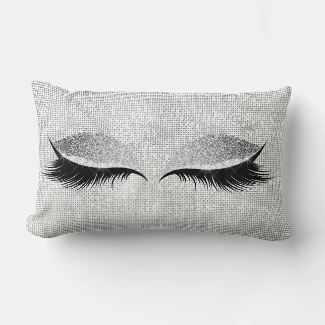 Silver Sequin Glitter Black Glam Makeup Lash Lumbarkudde (Framsida)