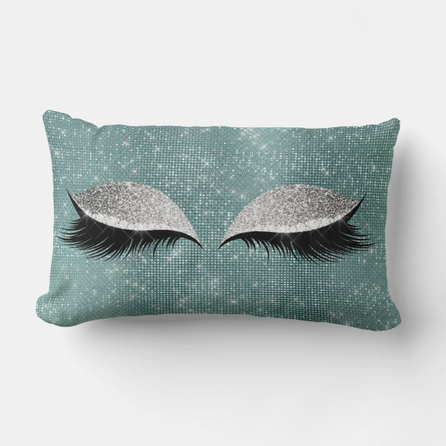 Silver Sequin Glitter Black Teal Makeup-tankstreck Lumbarkudde (Framsida)