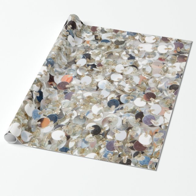 Silver Sequin Glitter Glam Glamor Wrappor Papper Presentpapper (Utrullad)