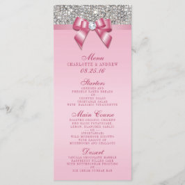 Silver Sequin Rosa Bow Bröllop Collection Menu Meny
