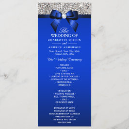 Silver Sequin Royal Blue Bow Bröllopsprogram Program
