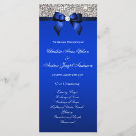 Silver Sequin Royal Blue Bow Bröllopsprogram Program