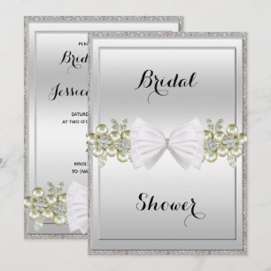 Silver Sequins & Blommigt Gems Glitter Bow Möhippa Inbjudningar