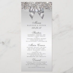 Silver Sequins Bow Bröllop Menu Meny